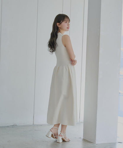 Chico 帶領拼接傘擺連衣裙