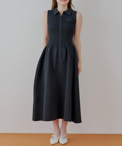 Chico 帶領拼接傘擺連衣裙