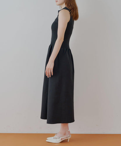 Chico 帶領拼接傘擺連衣裙