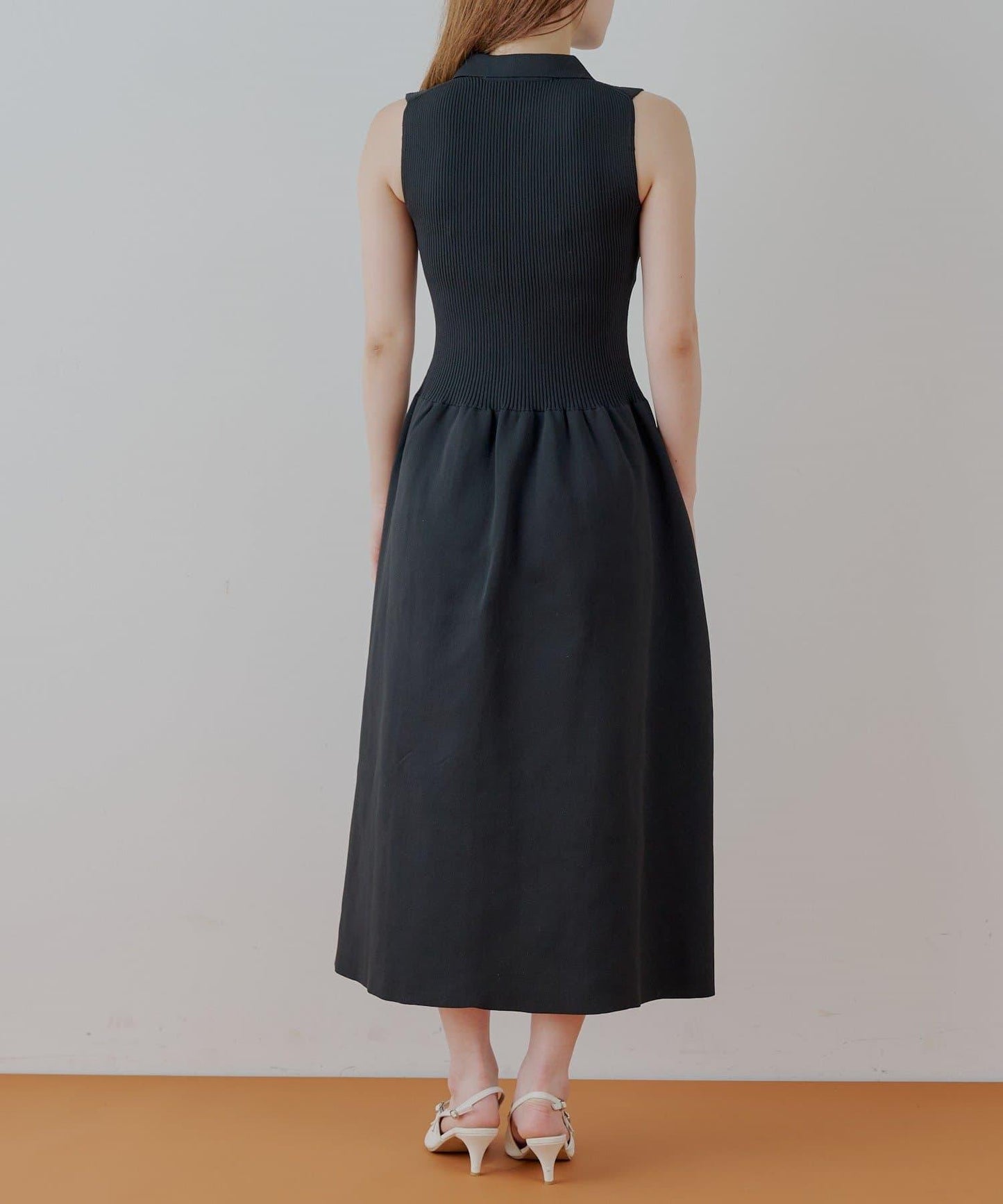 Chico 帶領拼接傘擺連衣裙