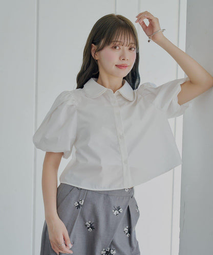 【SALON by Chico】雙色泡泡袖襯衫