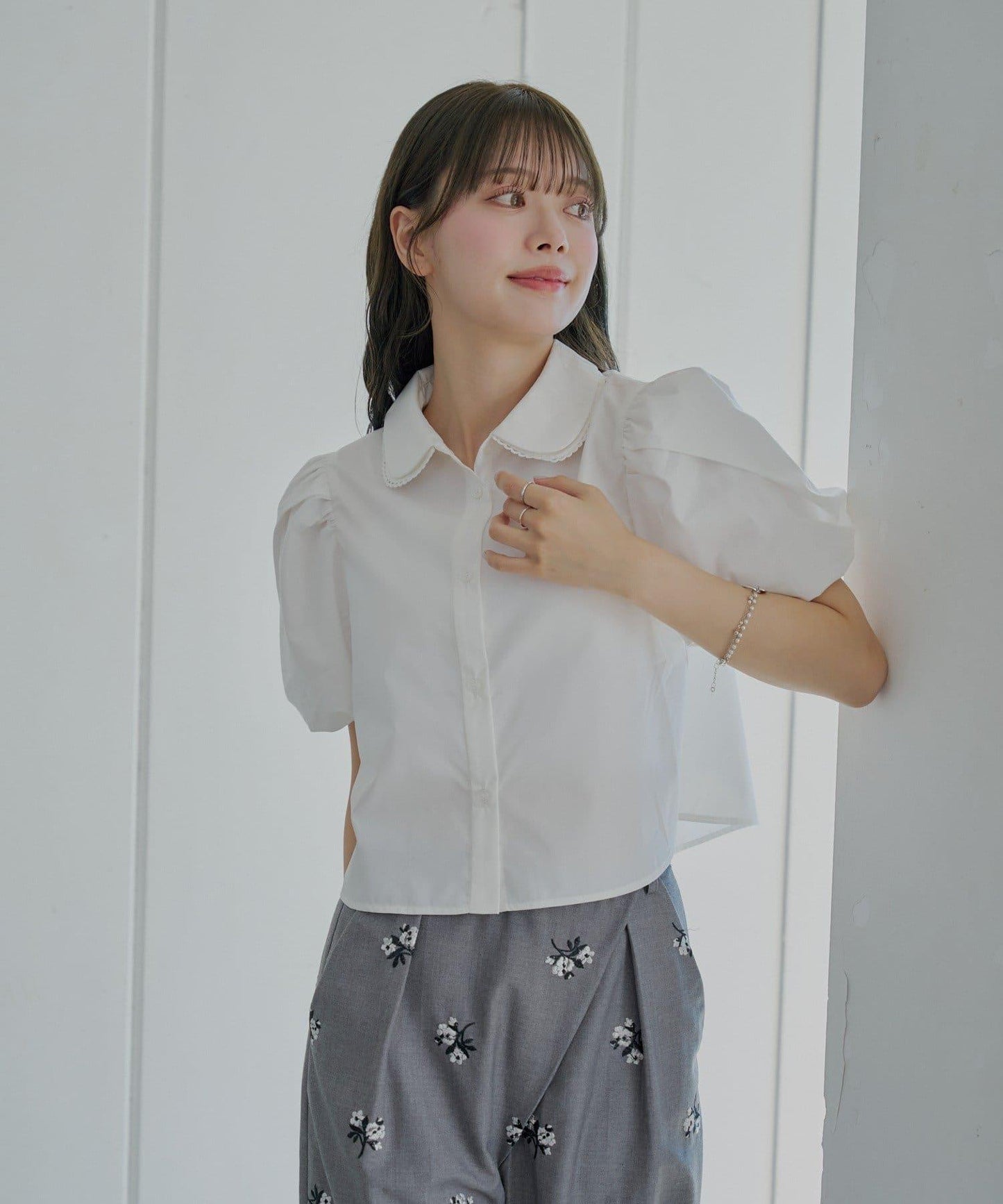 【SALON by Chico】雙色泡泡袖襯衫