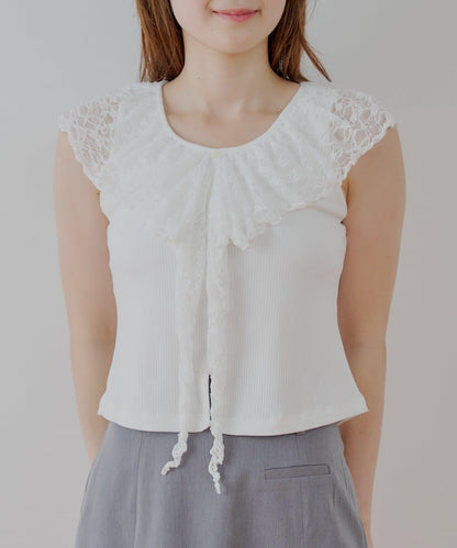 Chico 蕾絲設計 落肩無袖 羅紋T恤