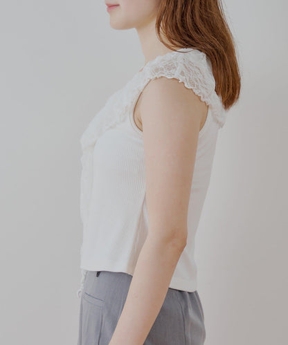 Chico 蕾絲設計 落肩無袖 羅紋T恤