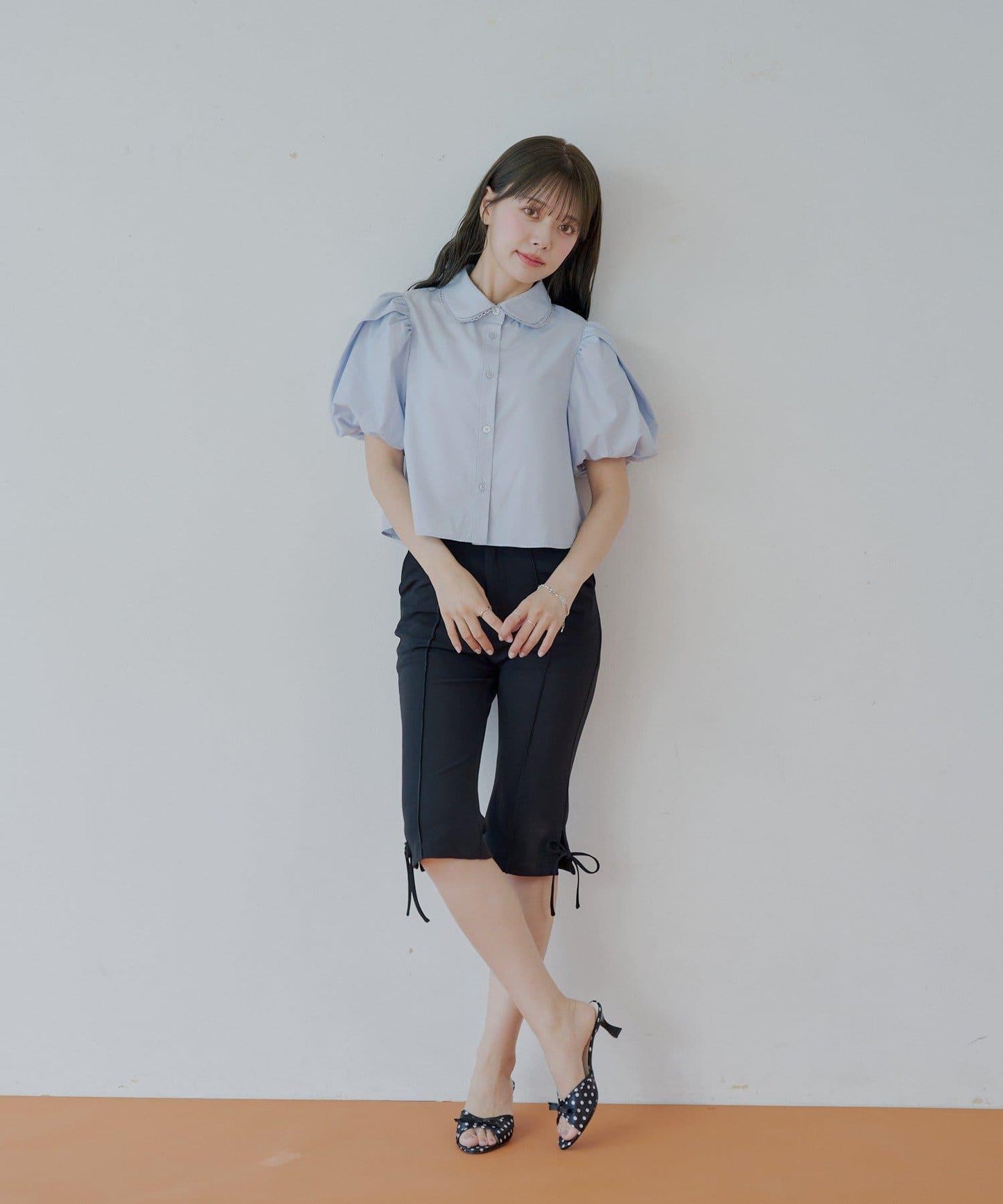 【SALON by Chico】雙色泡泡袖襯衫