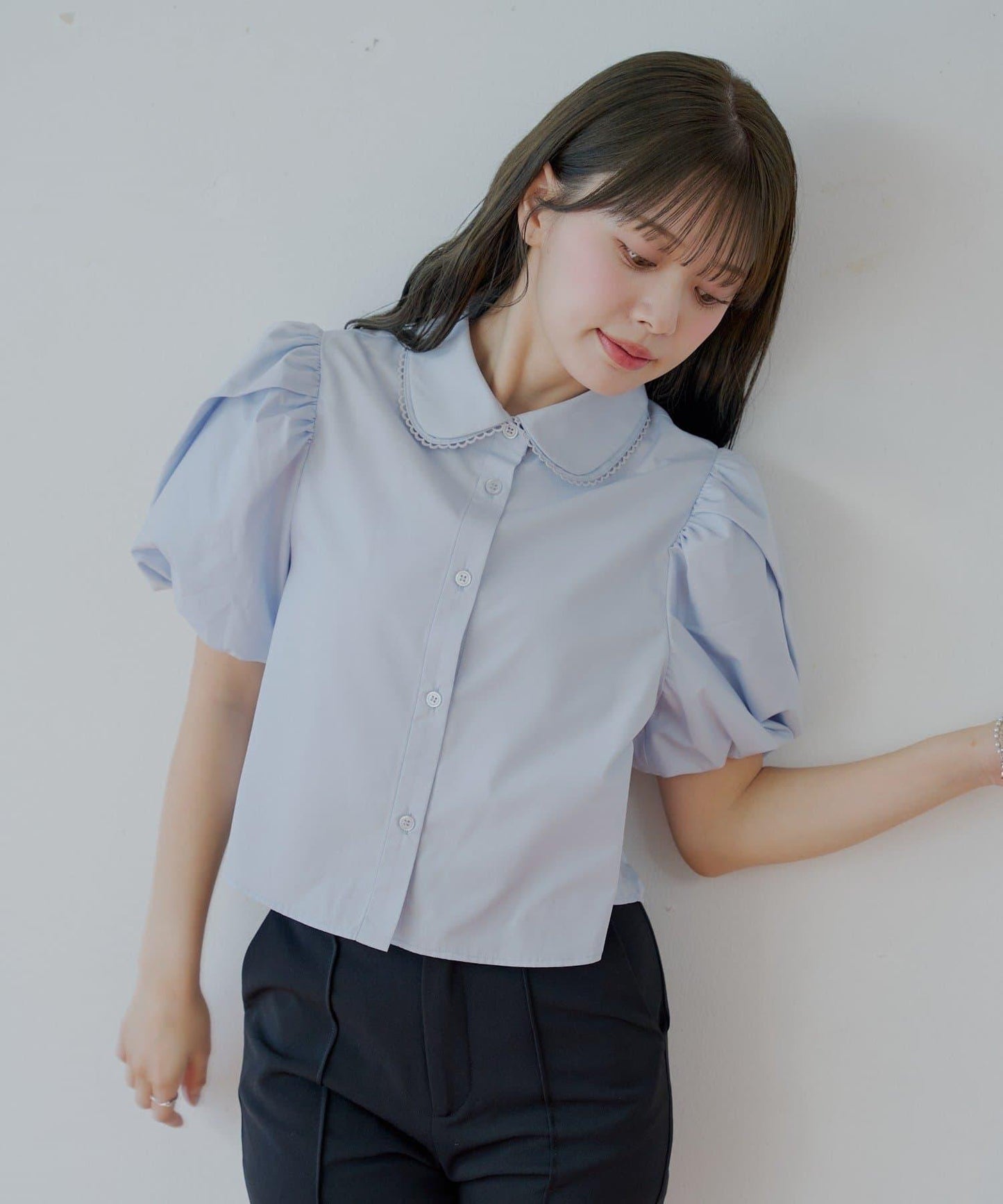 【SALON by Chico】雙色泡泡袖襯衫