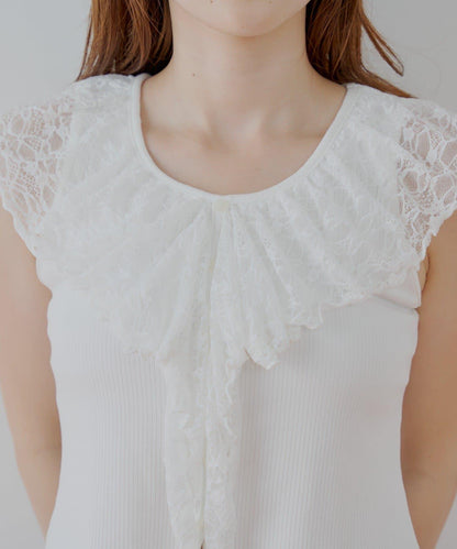 Chico 蕾絲設計 落肩無袖 羅紋T恤