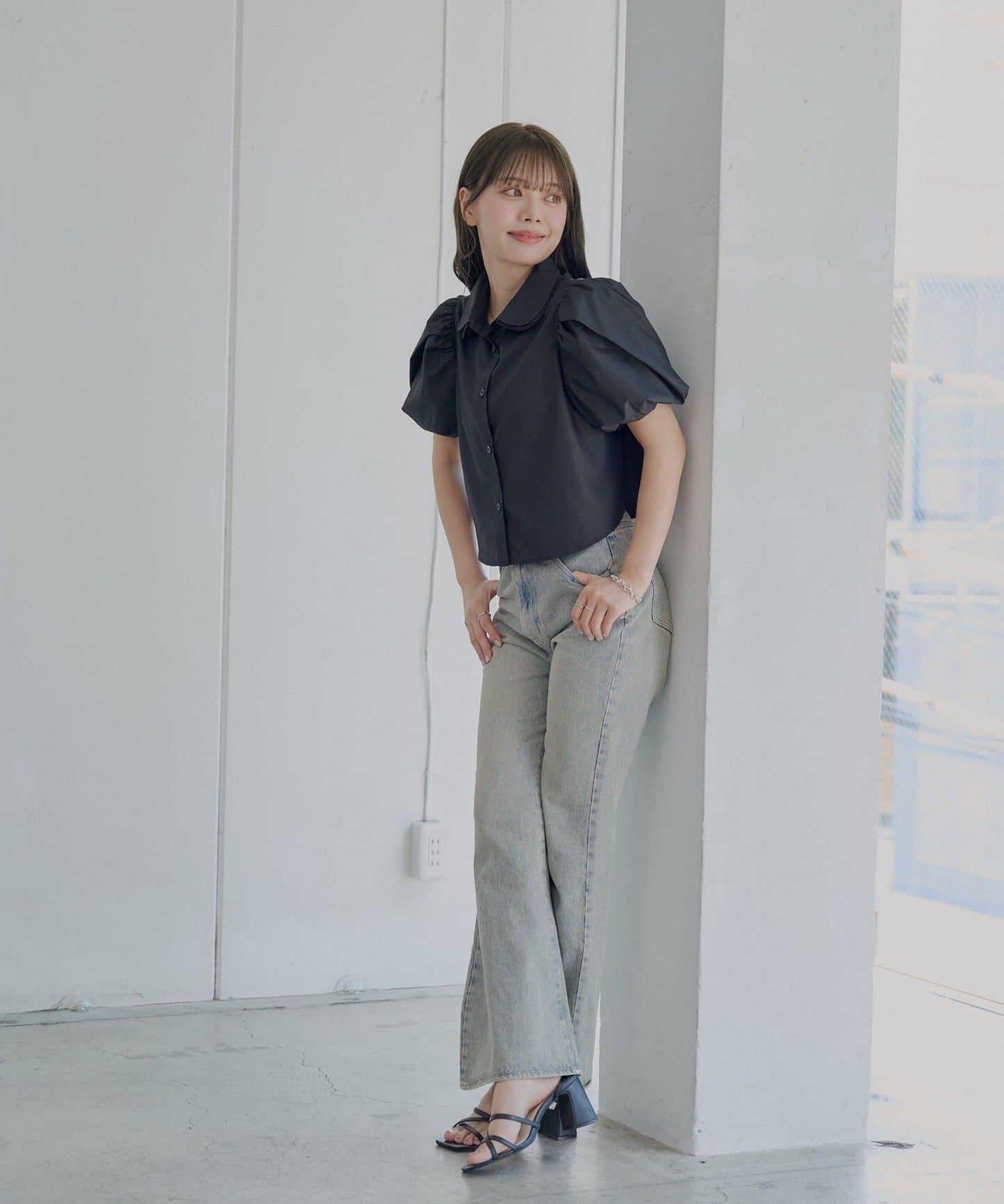 【SALON by Chico】雙色泡泡袖襯衫