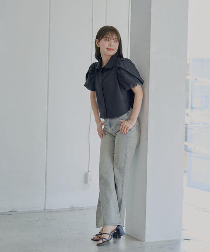 【SALON by Chico】雙色泡泡袖襯衫