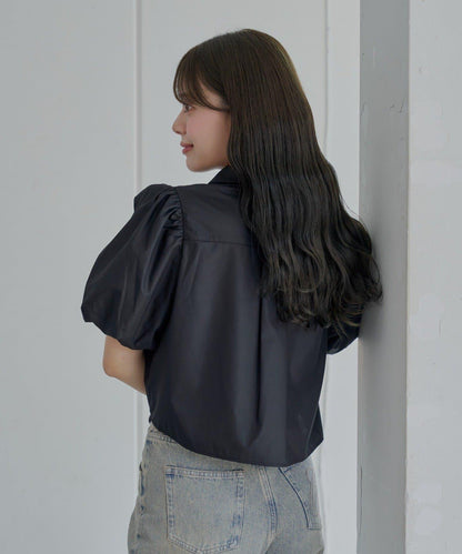 【SALON by Chico】雙色泡泡袖襯衫