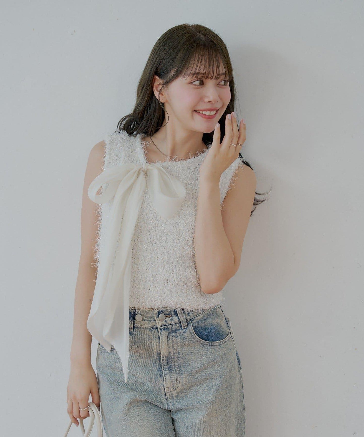 大蝴蝶結絨毛法式針織衫