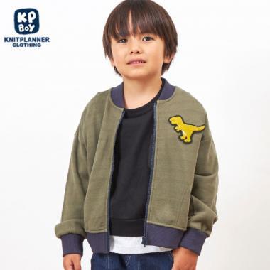 KPBOY 內襯條紋恐龍貼布開衫（80～130）
