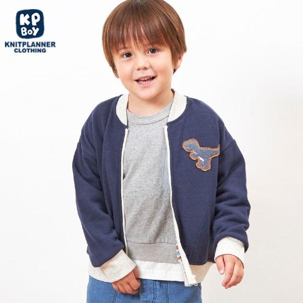 KPBOY 內襯條紋恐龍貼布開衫（80～130）