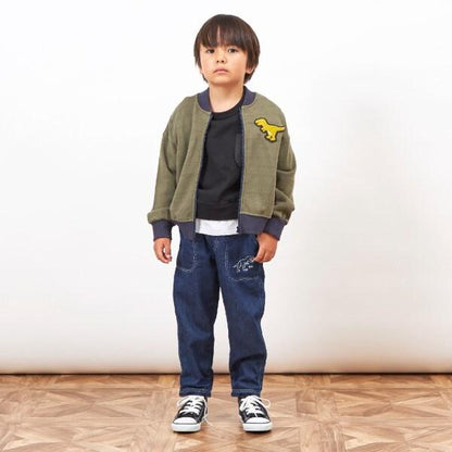 KPBOY 內襯條紋恐龍貼布開衫（80～130）