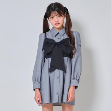 帶蝴蝶結吊帶背心的襯衫連衣裙