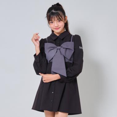 帶蝴蝶結吊帶背心的襯衫連衣裙