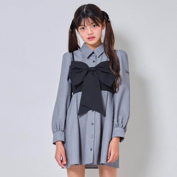 帶蝴蝶結吊帶背心的襯衫連衣裙