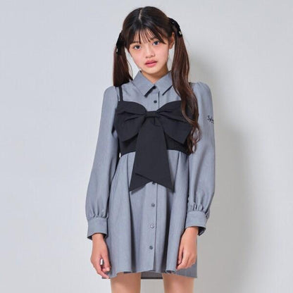 帶蝴蝶結吊帶背心的襯衫連衣裙