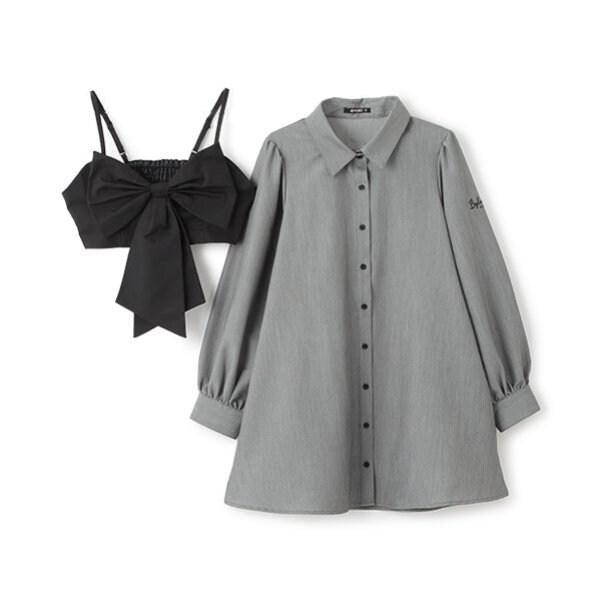 帶蝴蝶結吊帶背心的襯衫連衣裙