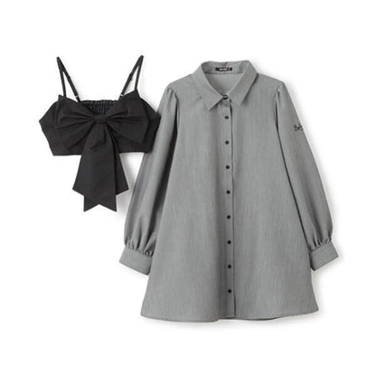 帶蝴蝶結吊帶背心的襯衫連衣裙