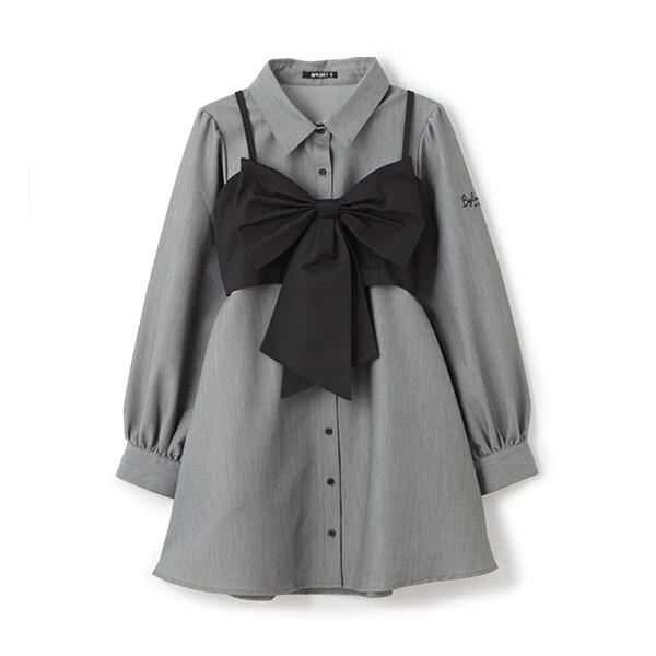 帶蝴蝶結吊帶背心的襯衫連衣裙