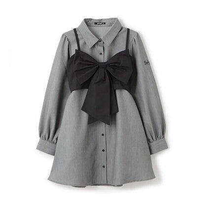 帶蝴蝶結吊帶背心的襯衫連衣裙