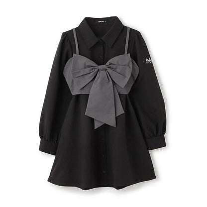 帶蝴蝶結吊帶背心的襯衫連衣裙