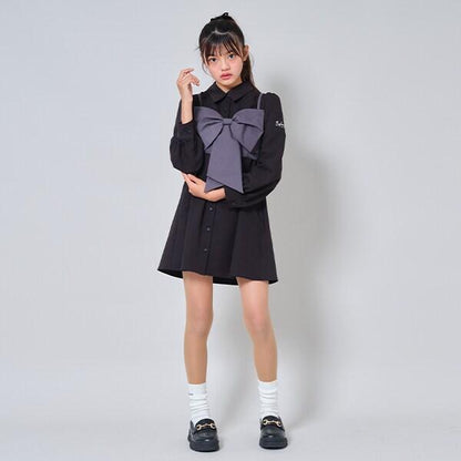 帶蝴蝶結吊帶背心的襯衫連衣裙