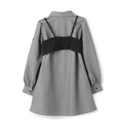 帶蝴蝶結吊帶背心的襯衫連衣裙