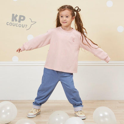 KP coucou 裾部蝴蝶結牛仔風長褲（80～140）