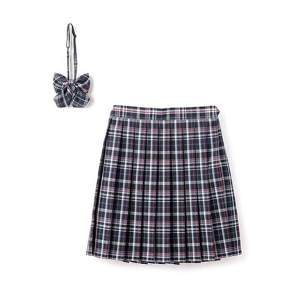【畢業服】【典禮】帶蝴蝶結領帶格子百褶裙褲