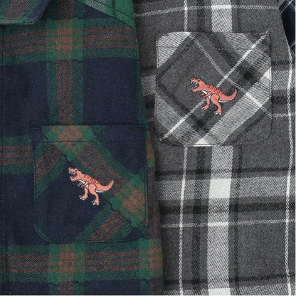恐龍刺繡格紋長袖襯衫