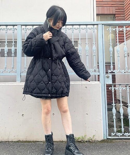 帶圍巾絎縫夾克【韓國時尚】
