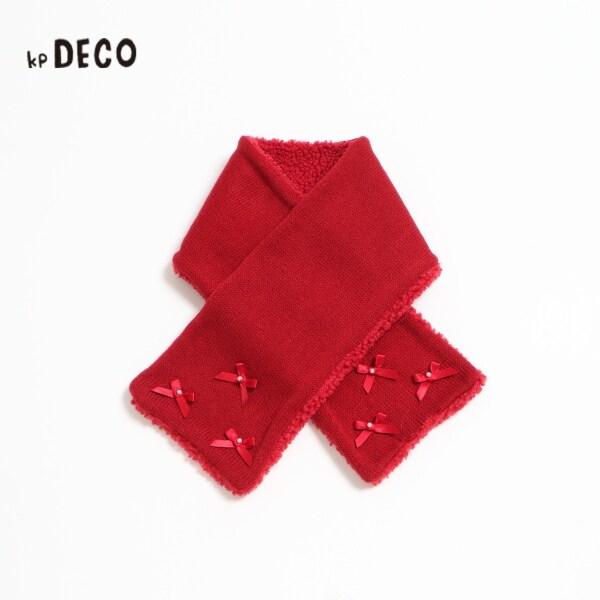 KPDECO 珍珠蝴蝶結裝飾針織圍巾（S～M）