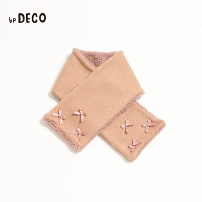 KPDECO 珍珠蝴蝶結裝飾針織圍巾（S～M）