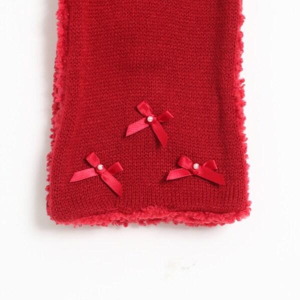 KPDECO 珍珠蝴蝶結裝飾針織圍巾（S～M）