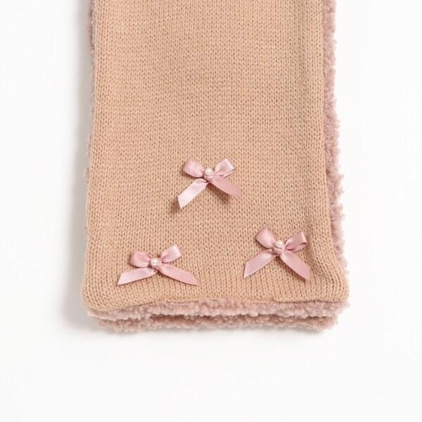 KPDECO 珍珠蝴蝶結裝飾針織圍巾（S～M）