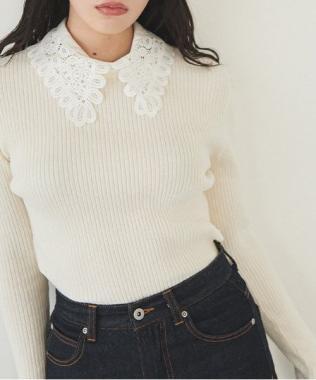 領口刺繡針織套頭衫