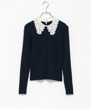 領口刺繡針織套頭衫