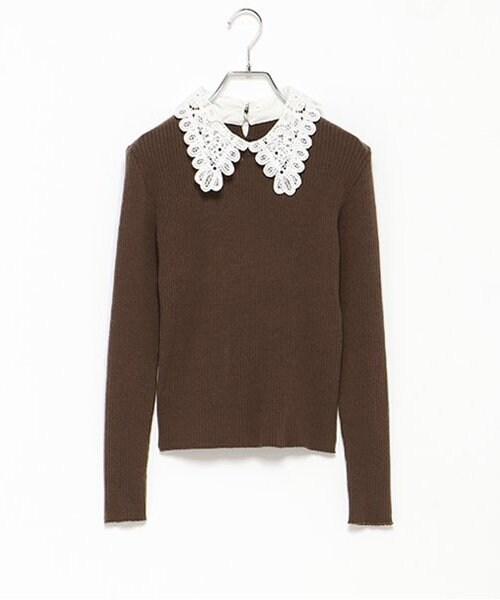 領口刺繡針織套頭衫