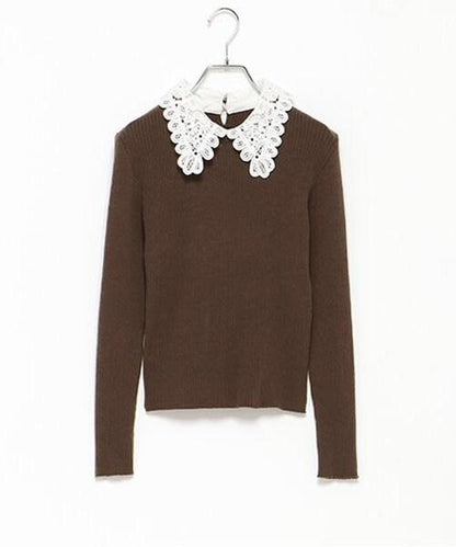 領口刺繡針織套頭衫