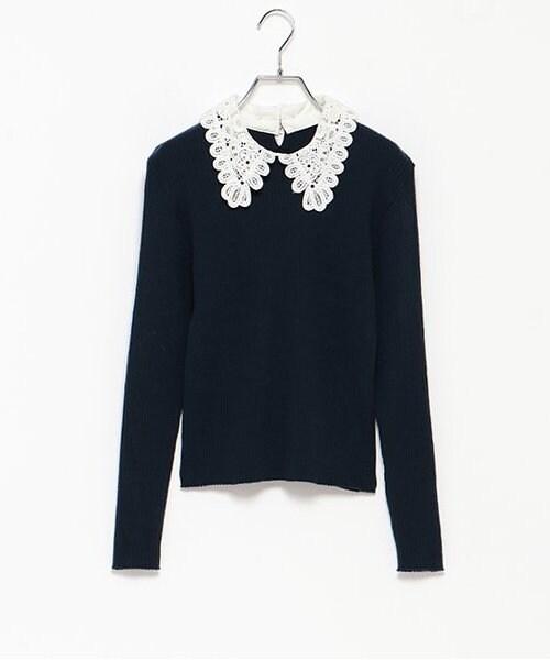 領口刺繡針織套頭衫