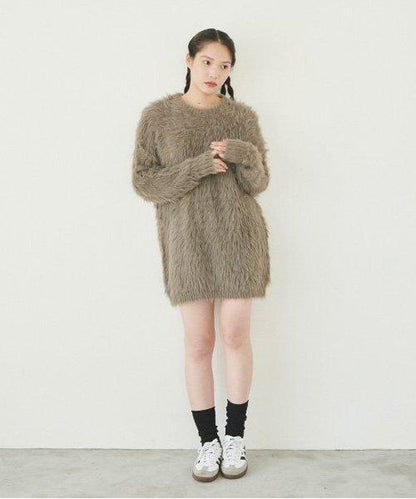 毛絨迷你連衣裙