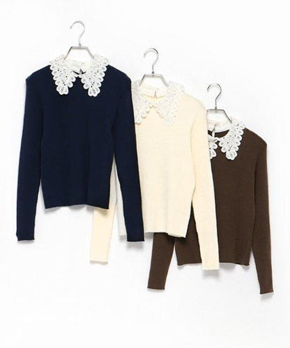 領口刺繡針織套頭衫