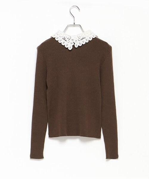 領口刺繡針織套頭衫