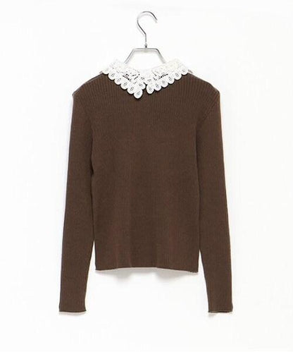 領口刺繡針織套頭衫