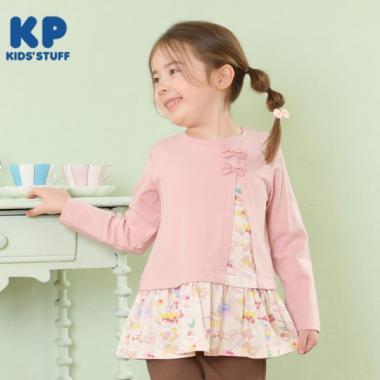 KP 兔子甜品圖案拼接長袖長款上衣（80～150）