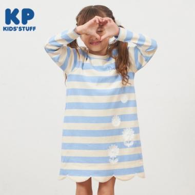 KP 粗條紋下襬波浪邊連衣裙（90～160）