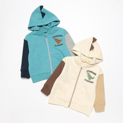 【人氣商品】【直營店無售】恐龍拼色拉鍊連帽衛衣