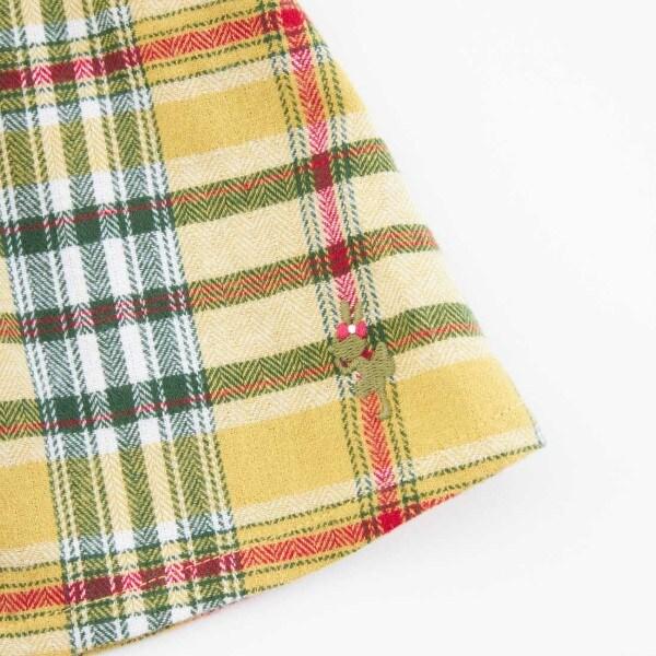 格紋肩帶蝴蝶結拼接長款上衣（80～150）